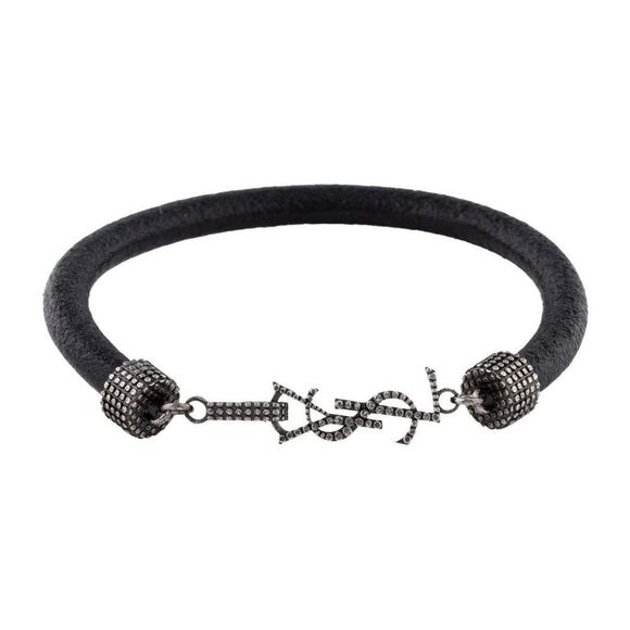 Yves Saint Laurent Black Leather Textured Bracelet - Picture 1 of 8